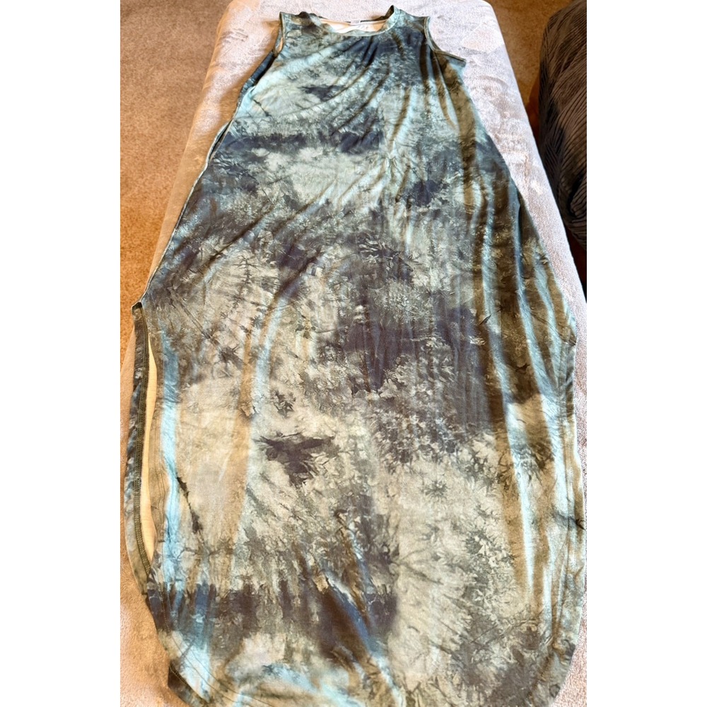 Anrabess Green Tie Dye Print Sleeveless Tank Dress Women's Medium Boho Beach